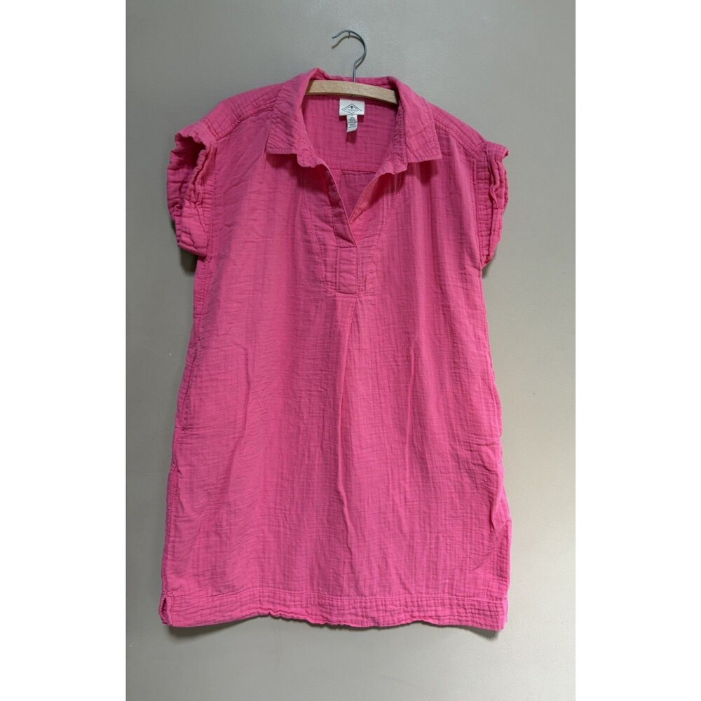 St Johns Bay 100% Cotton Gauze Dress Women Small Pink Short Sleeve Coastal Boho